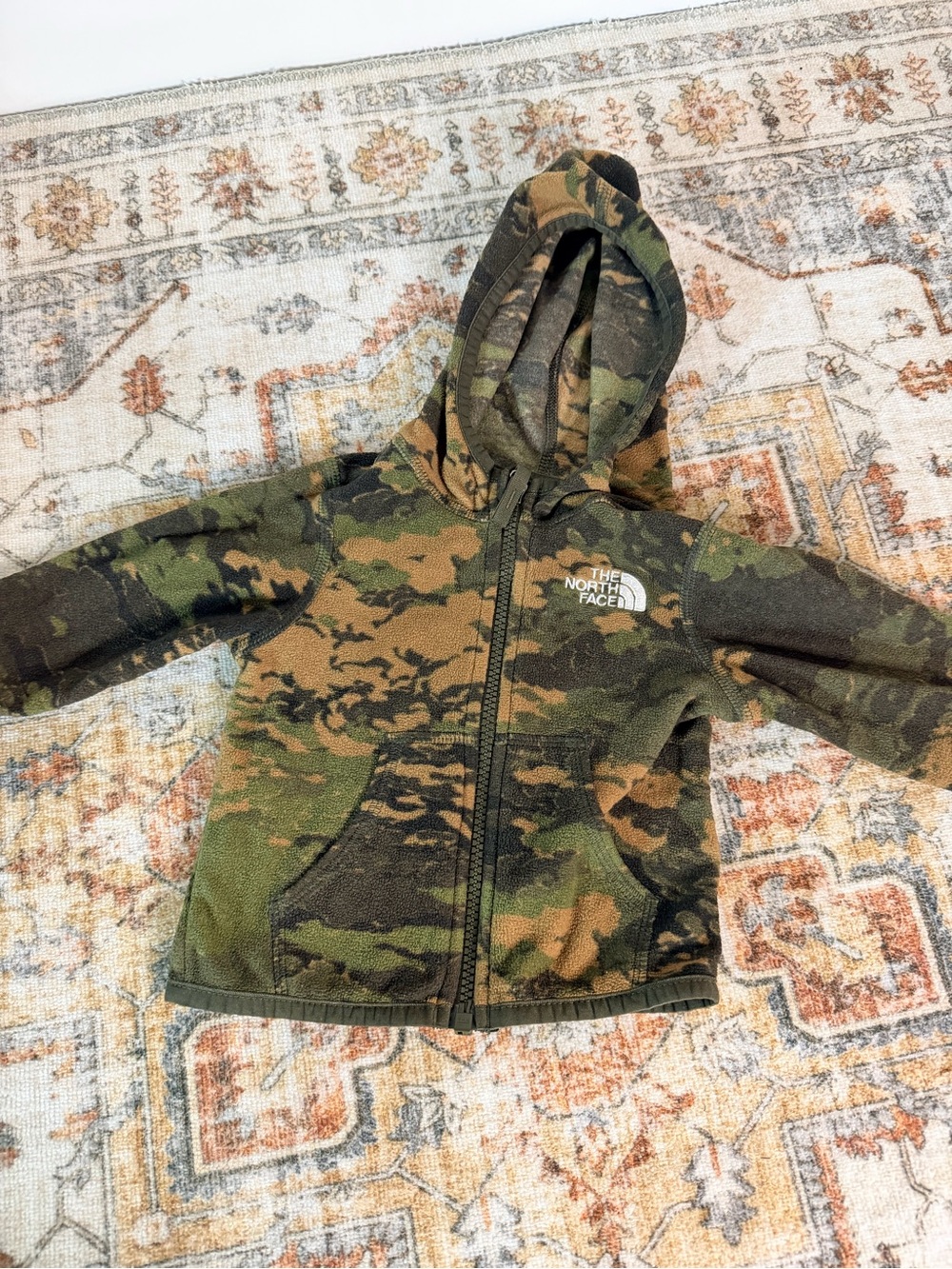 The North Face Kids Camo Zip-Up Fleece Hoodie in Green and Brown